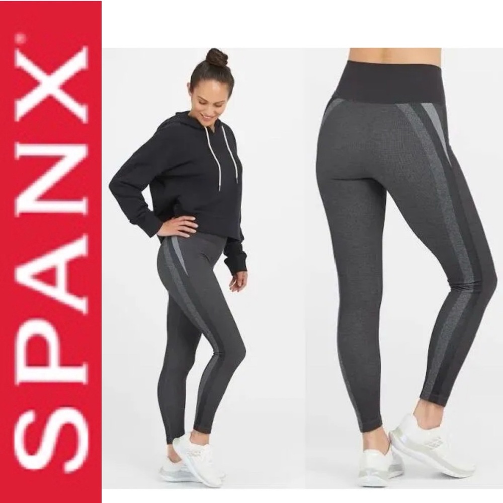 NWT SPANX Seamless Track Stripe Leggings- Graphite Dust Sky Size XL & M